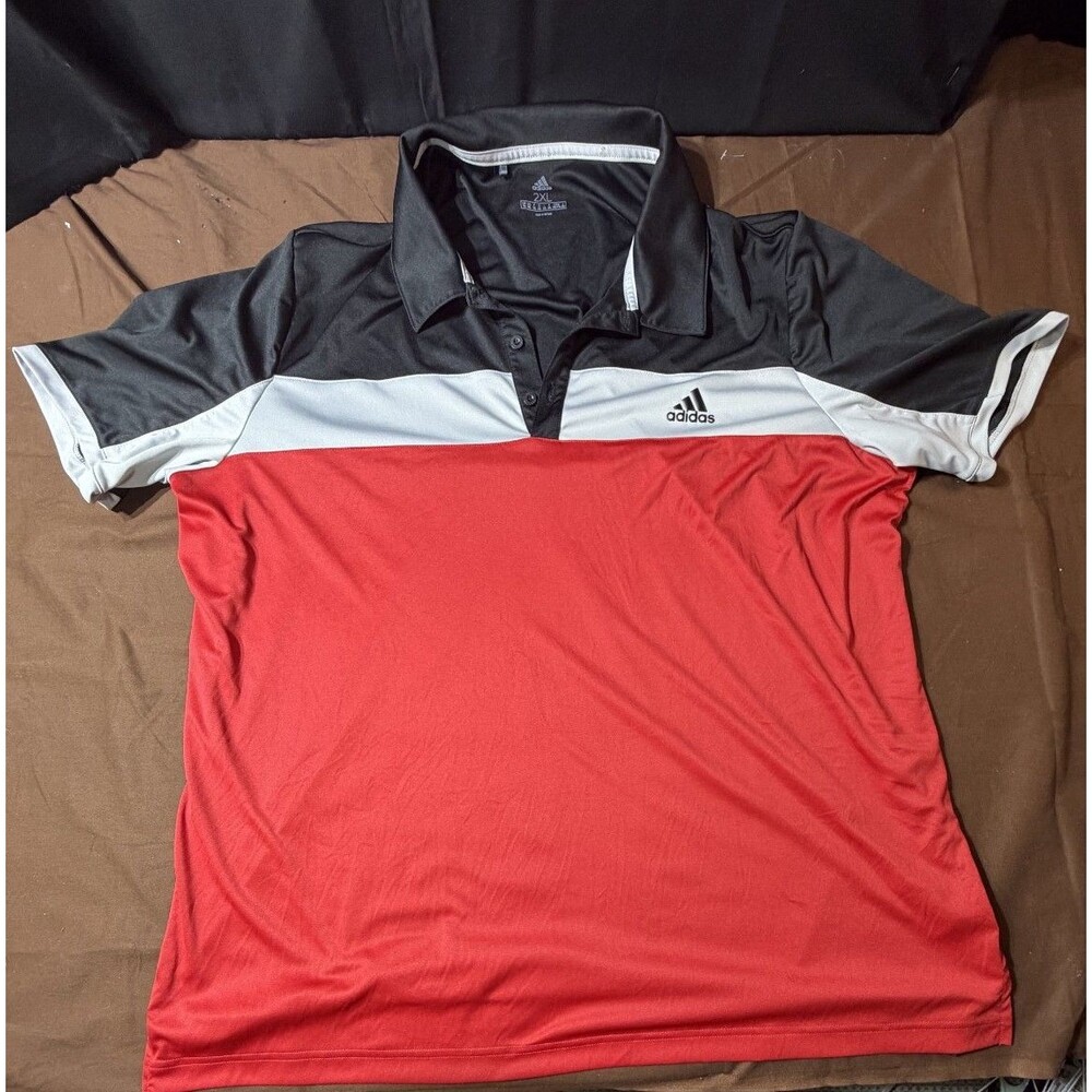 adidas Men's Polo Shirt 2X Red Black Tri Color Block Golf Short Sleeve